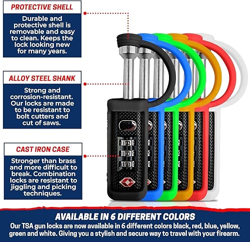 Miniatura 4 de TSA Approved Tactical Gun Case Lock - Protective Rubber Sleeve & Cut-Resistant MonoShaft - Secure Single Shaft Padlock for Guns Luggage Rifles