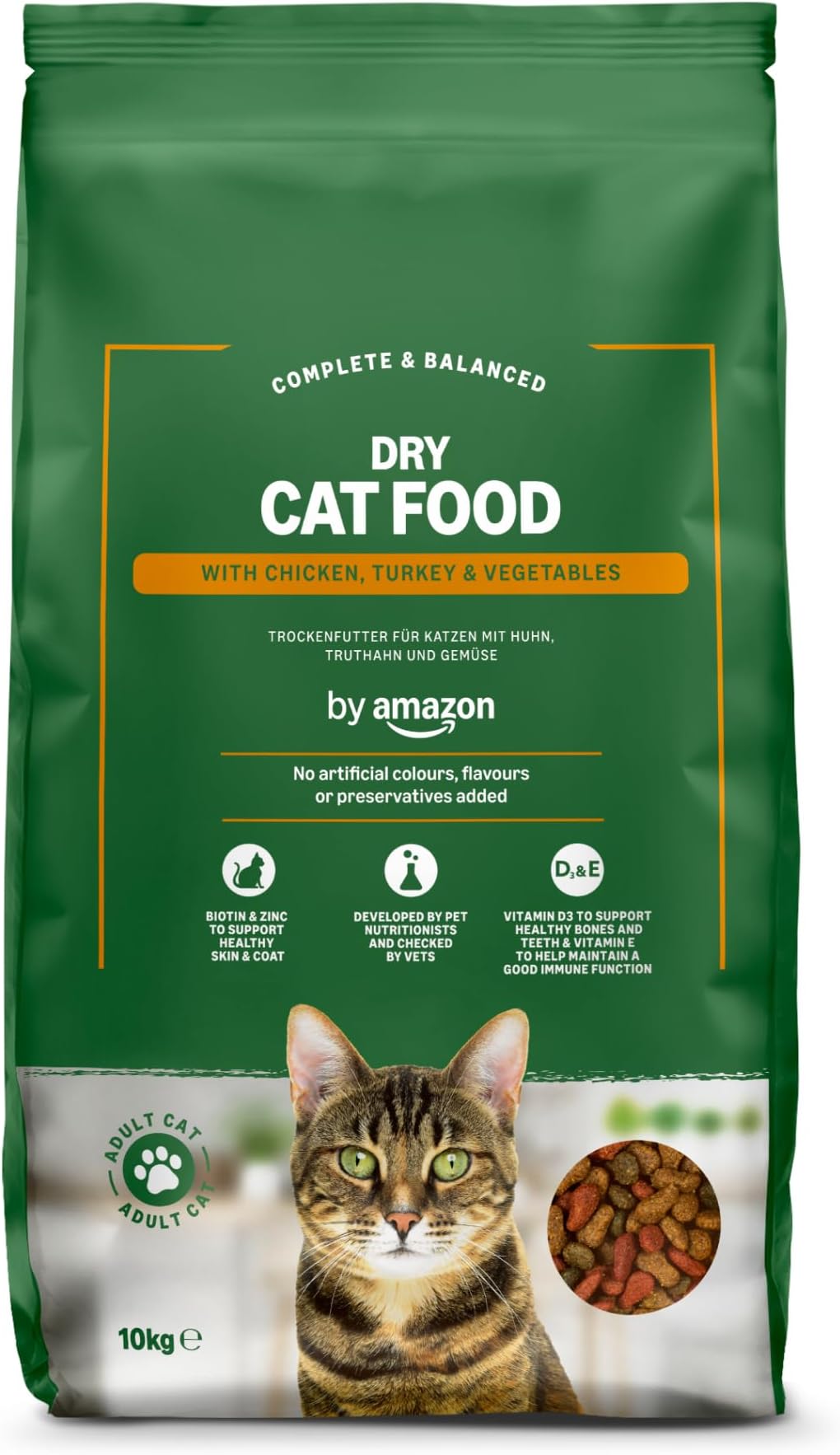 by Amazon - Complete Dry Cat Food with Chicken, Turkey and Vegetables, 1 pack of 10kg