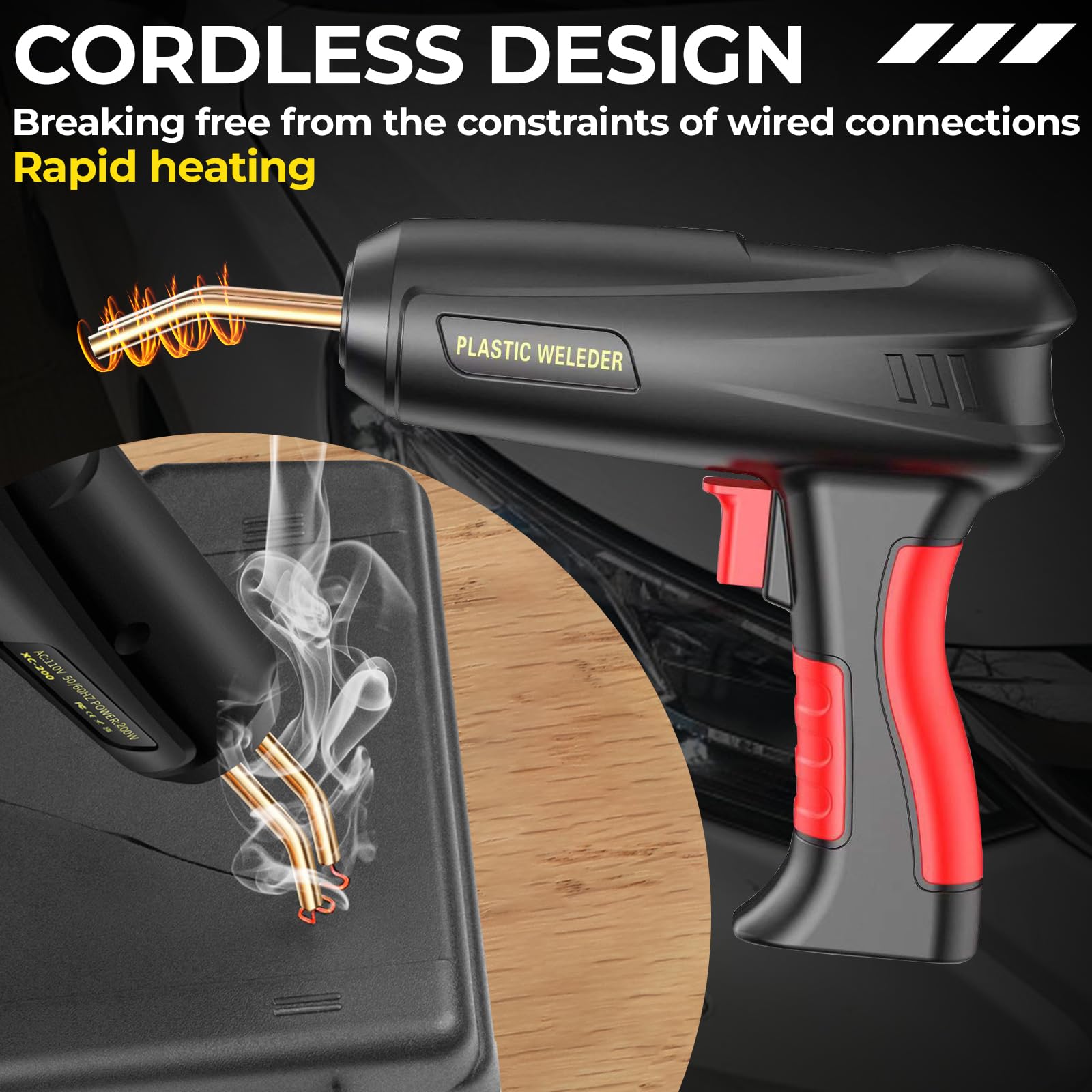 Soldador de Plástico 200W, 2 en 1 Plástico Soldadura Reparando Kit, Plástica Soldadura Máquina con 1000Pcs 6 Tipos Grapas, Herramientas de Suavización para Reparación de Parachoques de Auto