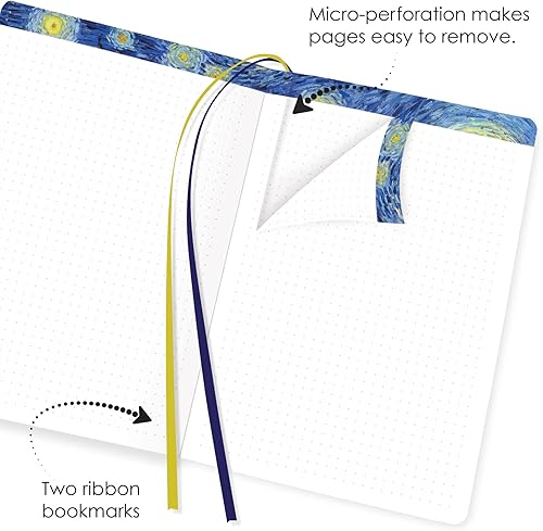 Miniatura 3 de RainCaper Cuaderno de cuero vegano, 160 páginas de cuadrícula de puntos, 5.7 x 8 pulgadas, diario - Van Gogh "Starry Night"