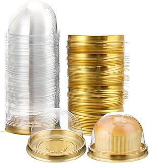 50 Pcs Clear Plastic Mini Cupcake Container, Mini Cupcake Box Muffin Dome Muffin Single Container Box for Wedding Birthday Cheese Pastry Dessert Cake (Gold)