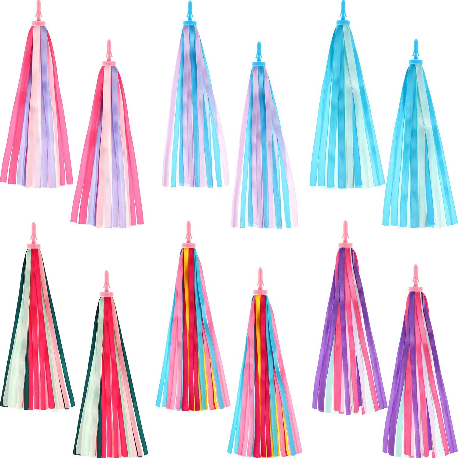 Zonon 6 Pairs Kids Bike Handlebar Streamers Colorful Bicycle Tassel Ribbons, Scooter & Tricycle Handlebar Grips Decoration Accessories for Boys and Girls