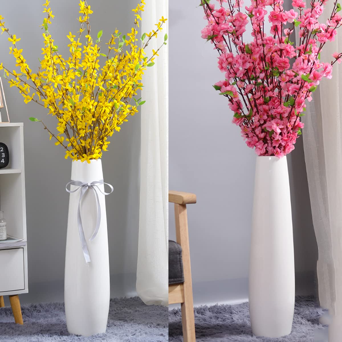 24" Tall Ceramic Floor Vase, GDSZJLJ White Large Decorative Vases for Modern Home Decor, Living Room, Minimalist Style Big Flower Vase for Pampas Grass, Flowers, Twigs, Office, Bedroom Décor