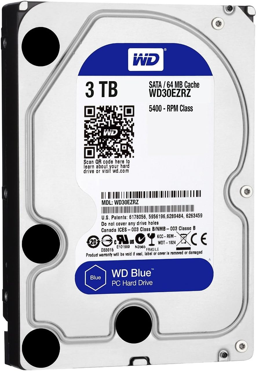 WD Blue 3TB Desktop Hard Disk Drive - SATA 6 Gb/s 64MB Cache 3.5 Inch - WD30EZRZ (Renewed)