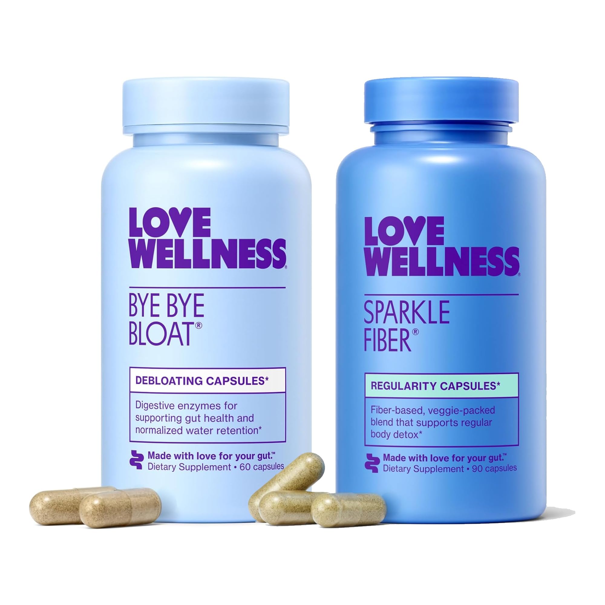 Love Wellness Bye Bye Bloat & Sparkle Fiber | Digestive Enzymes Fiber Duo