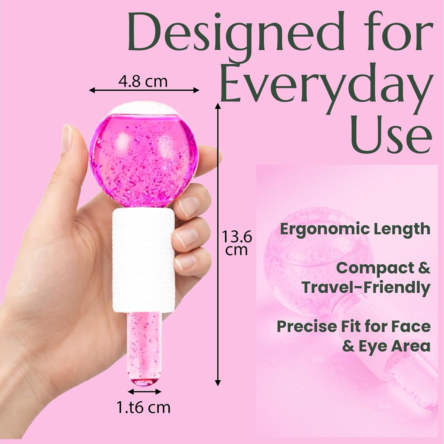 Ice Globes for Face and Eyes, 2 PCS Pink Facial Ice Globes, Cooling Face Massage Tool, Reusable Skin Care Roller for Puffiness and Refreshing Appearance