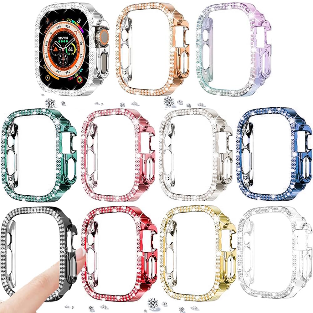 DEALELE [11-Pack] Case Compatible with Apple Watch Ultra 3/2 / 1 (49mm), Bling Double-Row Rhinestone Diamond Protective Case Replacement Protector