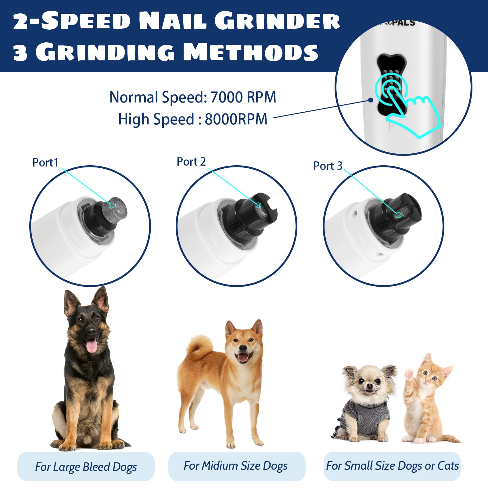 PUP PALS Dog Nail Grinder with 5 LED Shadow Free Light, Dog Nail Trimmer Protect Pet Paws from Over Grinding with 2 Speed Super Power Motor for Small, Medium and Large Dogs & Cats Paws Grooming