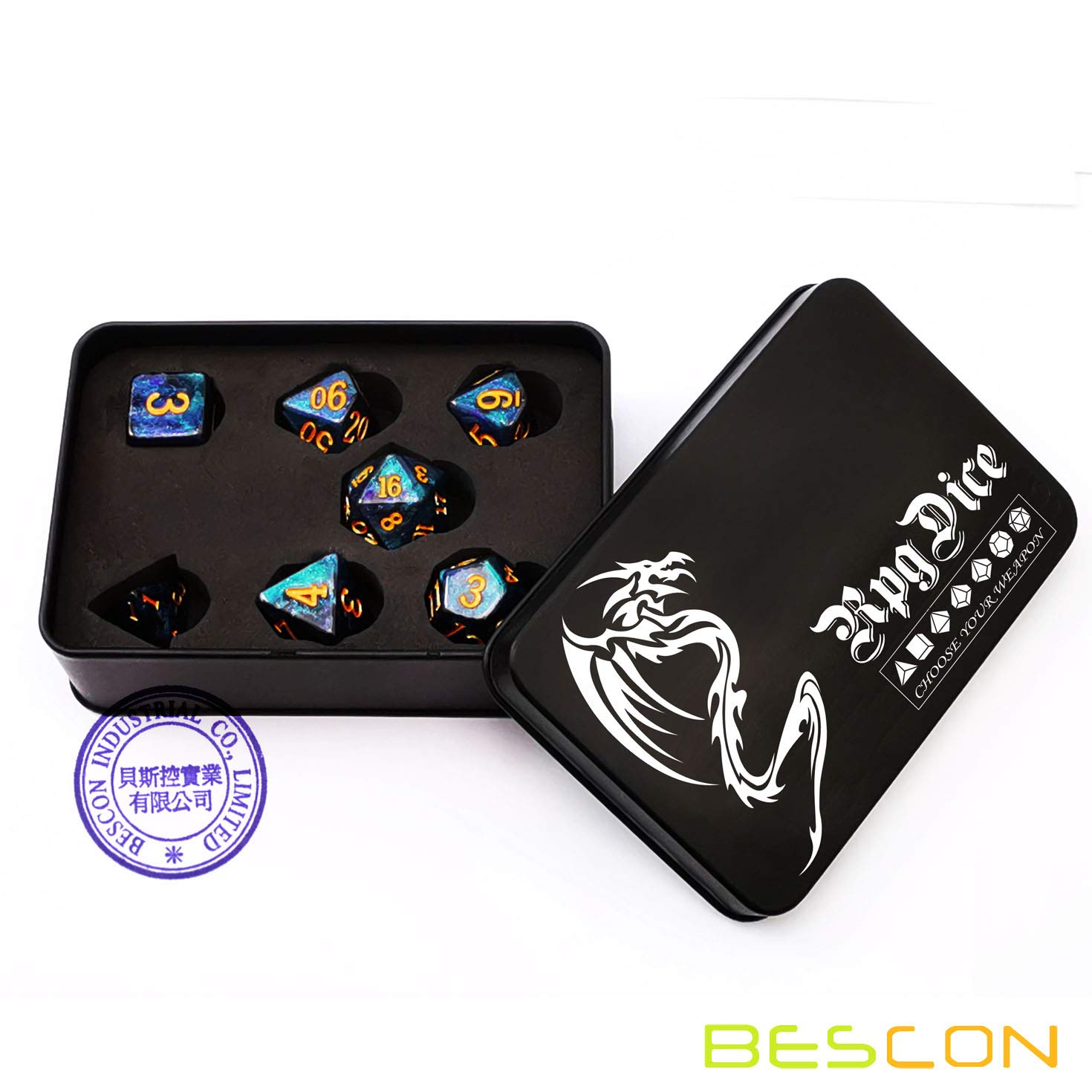 Bescon Dés Polyédriques Arc-en-Ciel Qui Brillent Dans Le Noir – Set De 7 Dés Lumineux Pour D&D, Pathfinder Et Jeux De Rôle – Coffret Cadeau Brick Box