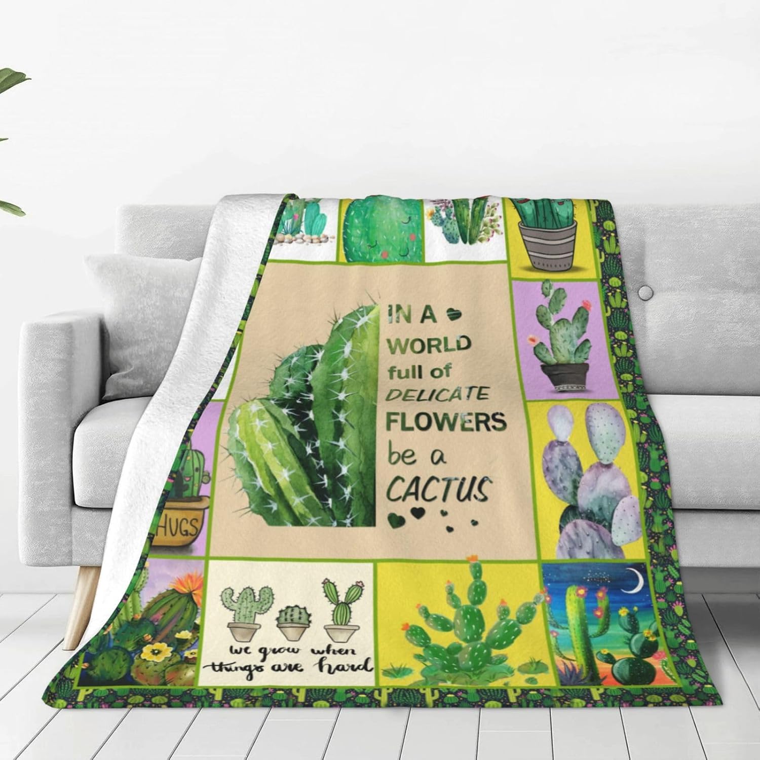 Cactus Blanket Inspirational Cactus Plants Decor Throw Blanket Comfy Plush Flannel Fleece Lightweight Warm Soft Fluffy Fuzzy Blanket Cactus Gifts for Girls Kids Baby Women for Bed Sofa Couch 40"X50"