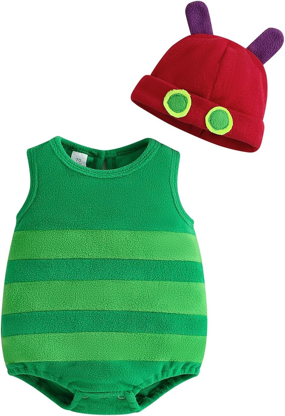 Baby Caterpillar Costume Infant Girl Boy Halloween Costume Sleeveless Hungry Romper with Hat Cosplay Party Outfit