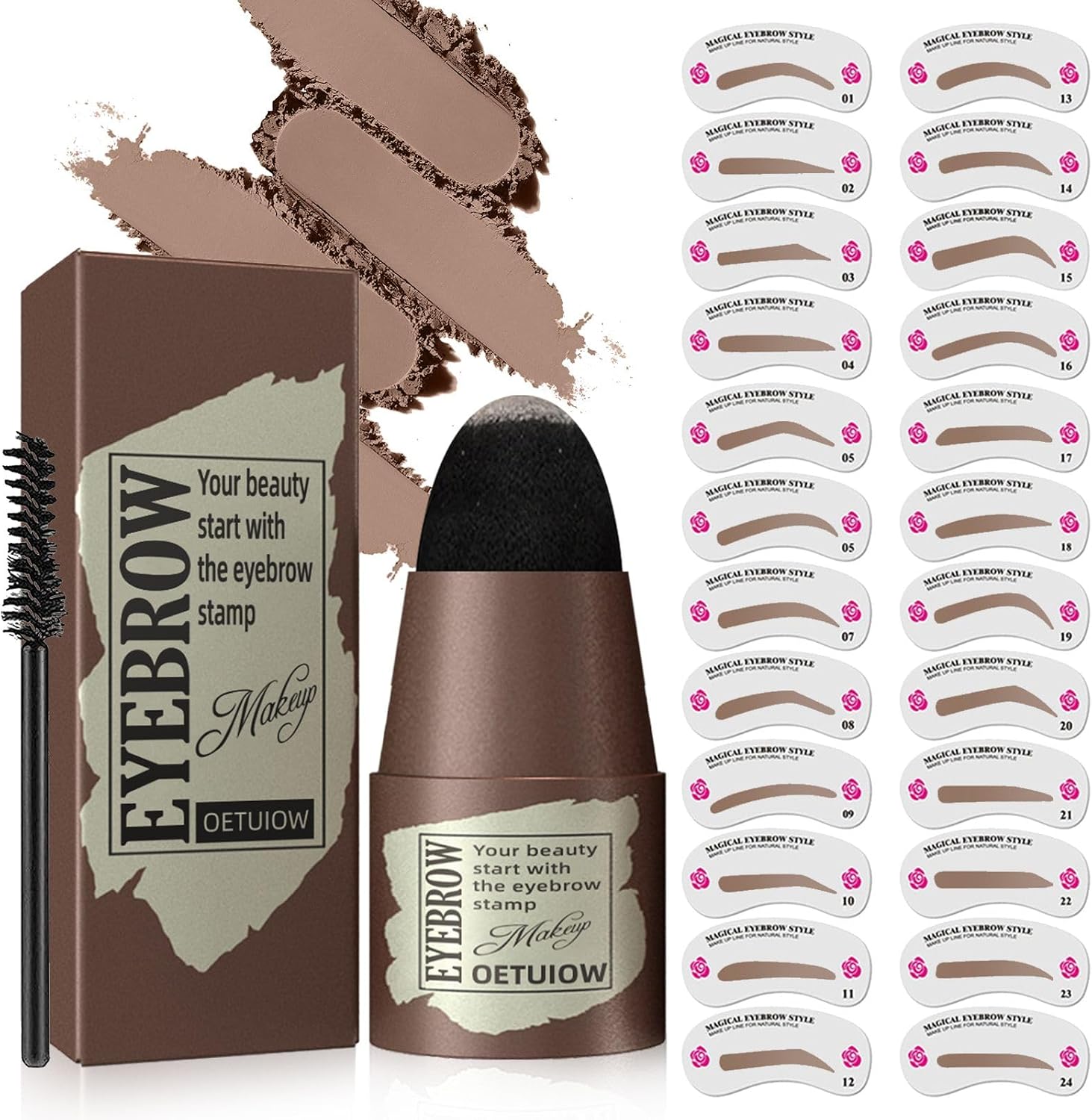 Eyebrow Stamp Stencil Kit - One-Step Eye Brow Stencil Kit with 24 Reusable Thin & Thick Eyebrow Stencils, Long-Lasting Waterproof & Smudge-Proof Brow Stamp Kit for Perfect Eye Makeup