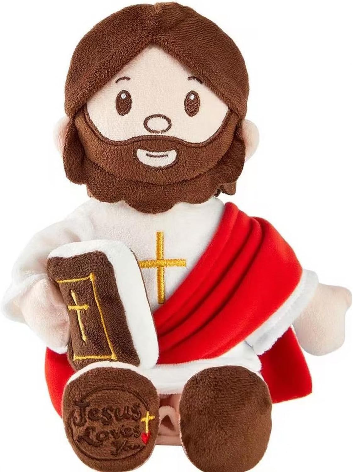 Jesus Plush Doll Jesus Plushie Stuffed Toy with Book Christian Stuff Religious for Kids Christening Easter 13" (Red)