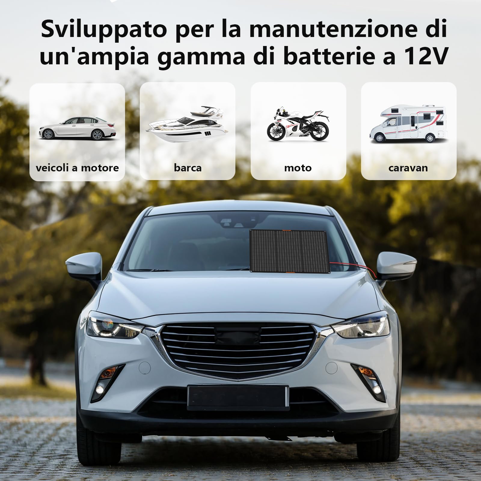 Pannello solare 50W 12V Caricabatteria solare per auto Mantenitore portatile impermeabile Caricabatteria solare di mantenimento per auto barca automotive RV