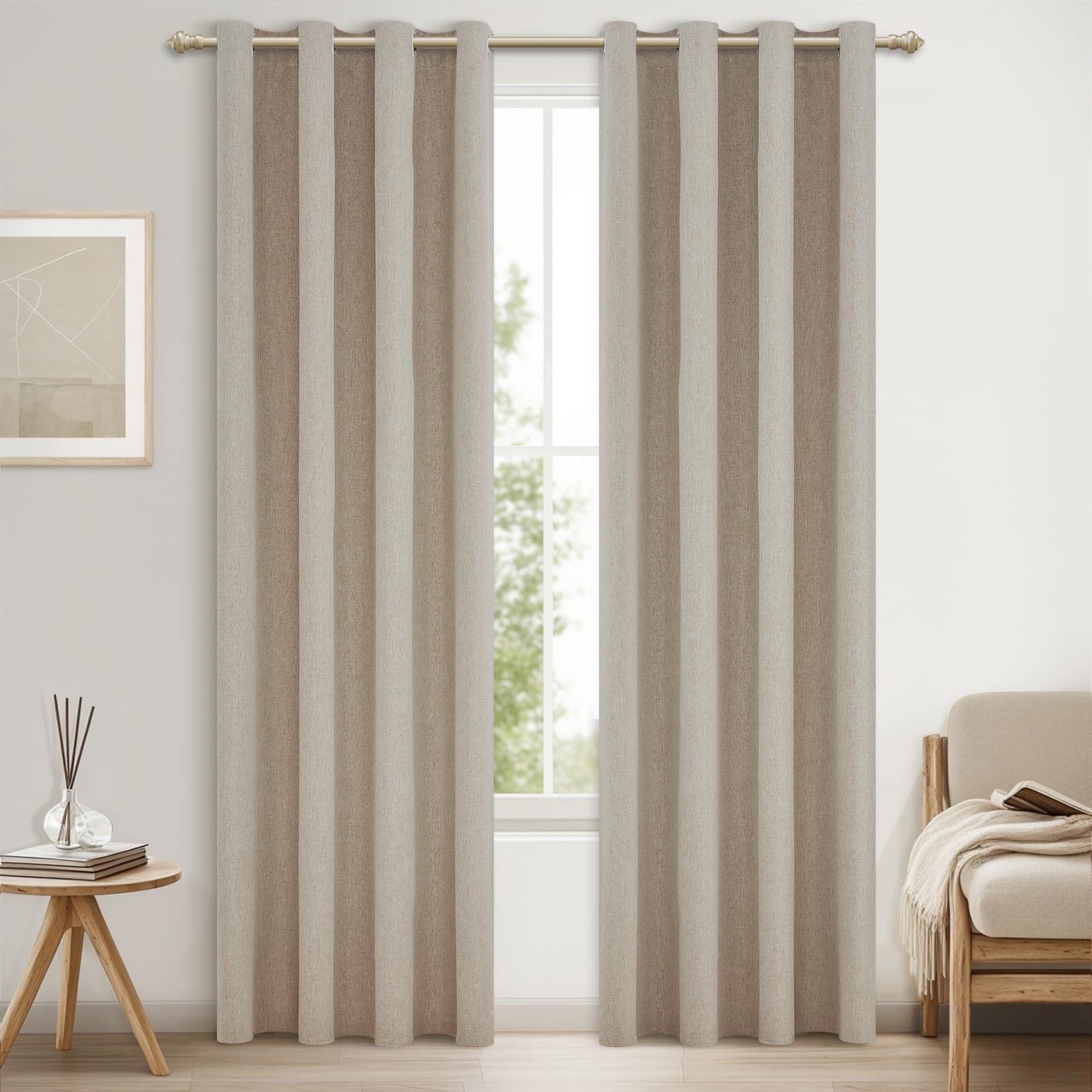 MRTREES Cortinas Opacas Lino Natural Salon Dormitorio 2 Piezas 140x240 CM Cortina Termica Aislante Frio y Calor para Comedor Habitacion Lindas Cortinas 100% Blackout de Casa con Ojales Global Recycled Standard Global Recycled Standard Global Recycled Standard