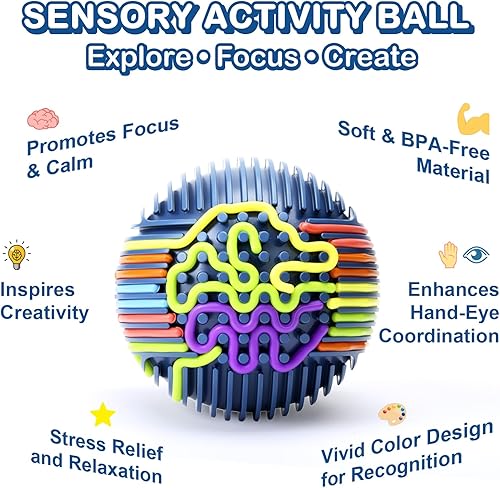 Miniatura 4 de Bola de actividad sensorial con 24 cuerdas y soporte, juguete sensorial para aliviar el estrés para niños, adolescentes, nietos, autismo, TDAH, gran