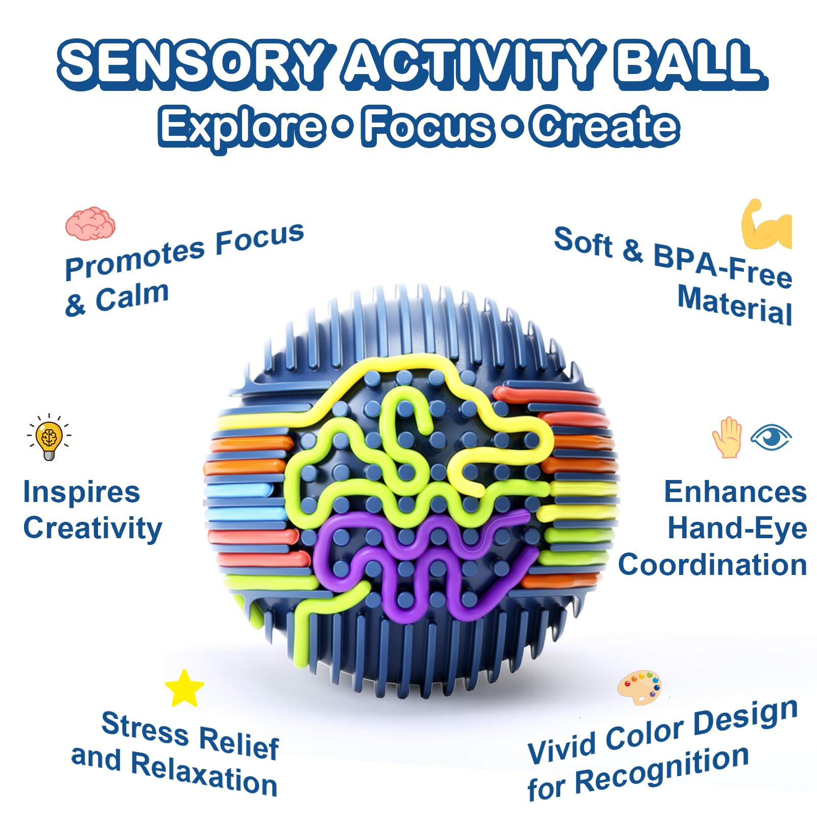 Jouets sensoriels pour enfants, balle d'activité sensorielle avec 24 cordes et base d'affichage, jouets sensoriels, jouets de voyage pour l'autisme, le TDAH, apaisant, soulagement du stress