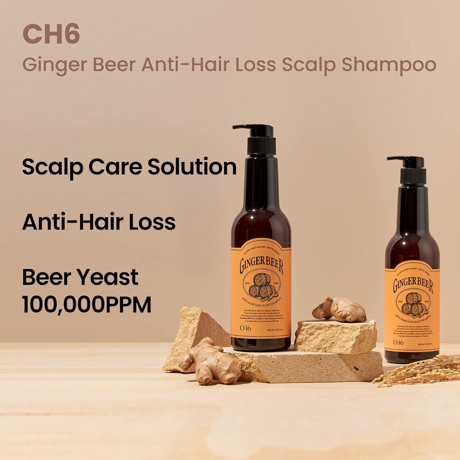 Ginger Beer Hair & Scalp Care Shampoo - for hair loss | Recover Damaged Scalp, Rich with German Beer Yeast for Hair Regrowth and Thickening, Thinning hair, Sulfate free, 16.9 fl oz