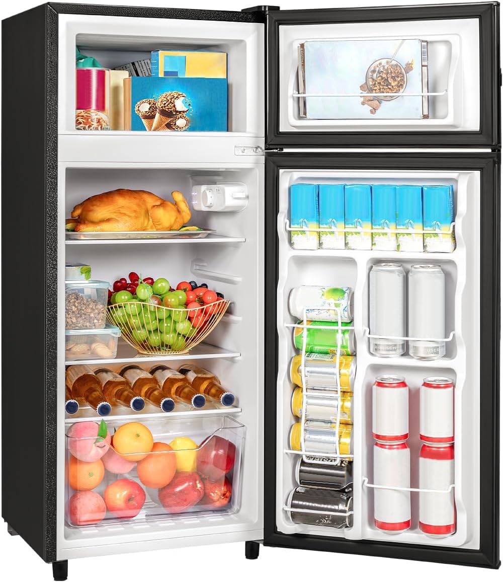 Tehanld Double Door Refrigerator with Freezer, 4.5 Cu.Ft, Small Fridge with Freezer, 7 Settings Temperature Adjustable, Mini Refrigerator for Apartment Bedroom Dorm and Office (4.5 Cu.Ft, Black) : Appliances