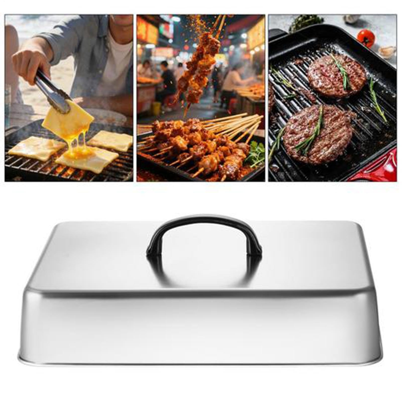Genérico Cupola per arrostire su piastra, coperchio rettangolare in acciaio per cottura a vapore, 43,5 x 28,2 x 6,6 cm, coperchio griglia, barbecue, cucina interno/esterno e commerciale