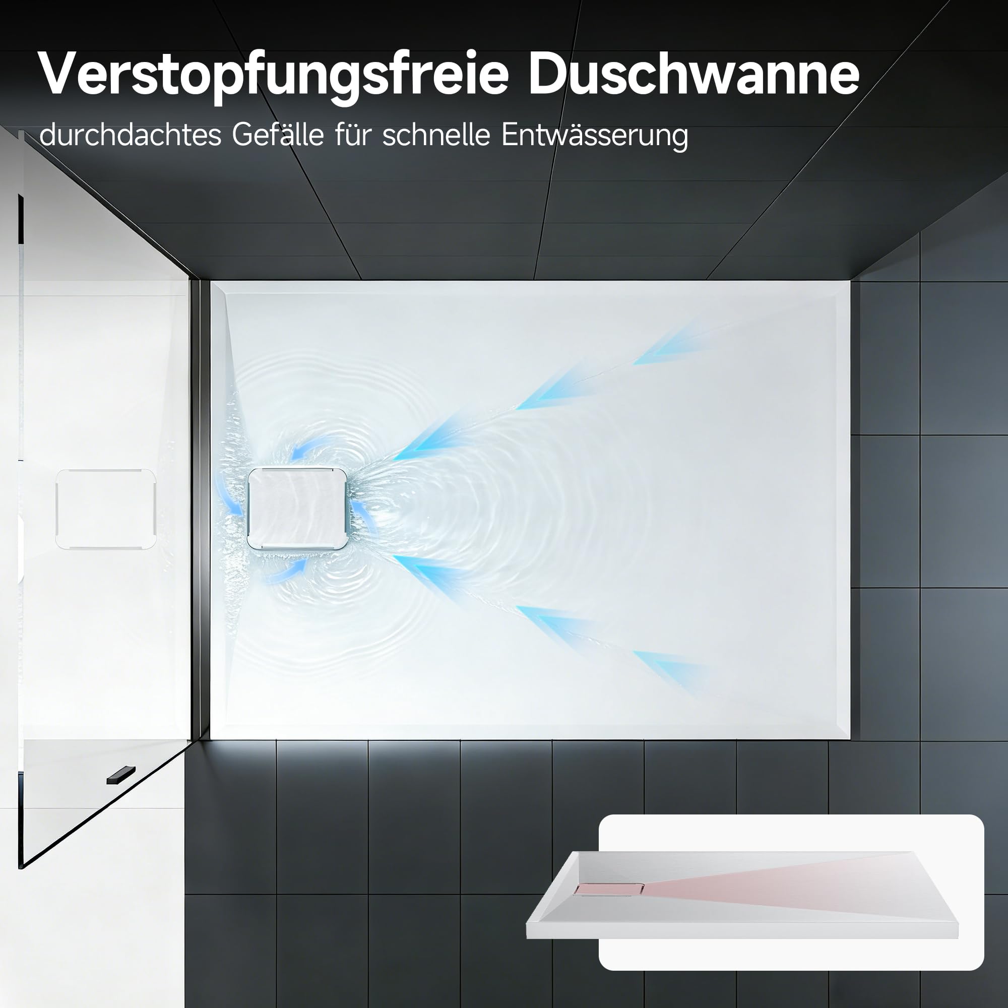 HOROW Plato de ducha acrílico, 120 x 80 x 4 cm, blanco, rectangular, plano, superficie antideslizante, fácil de limpiar con DIN con desagüe, resistente, para baño y ducha