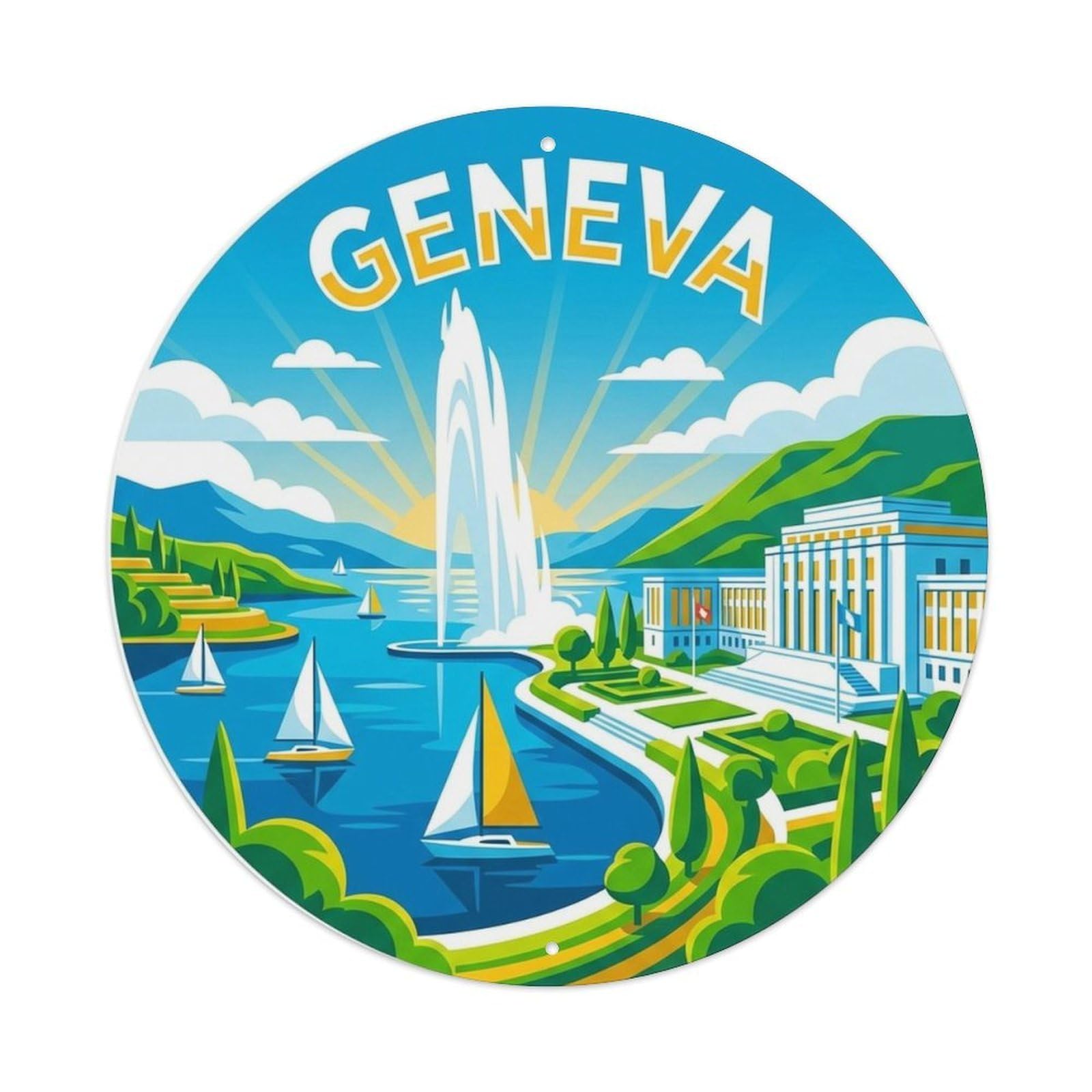 Geneva Switzerland Retro Landmark Travel Heritage Metal Tin Sign