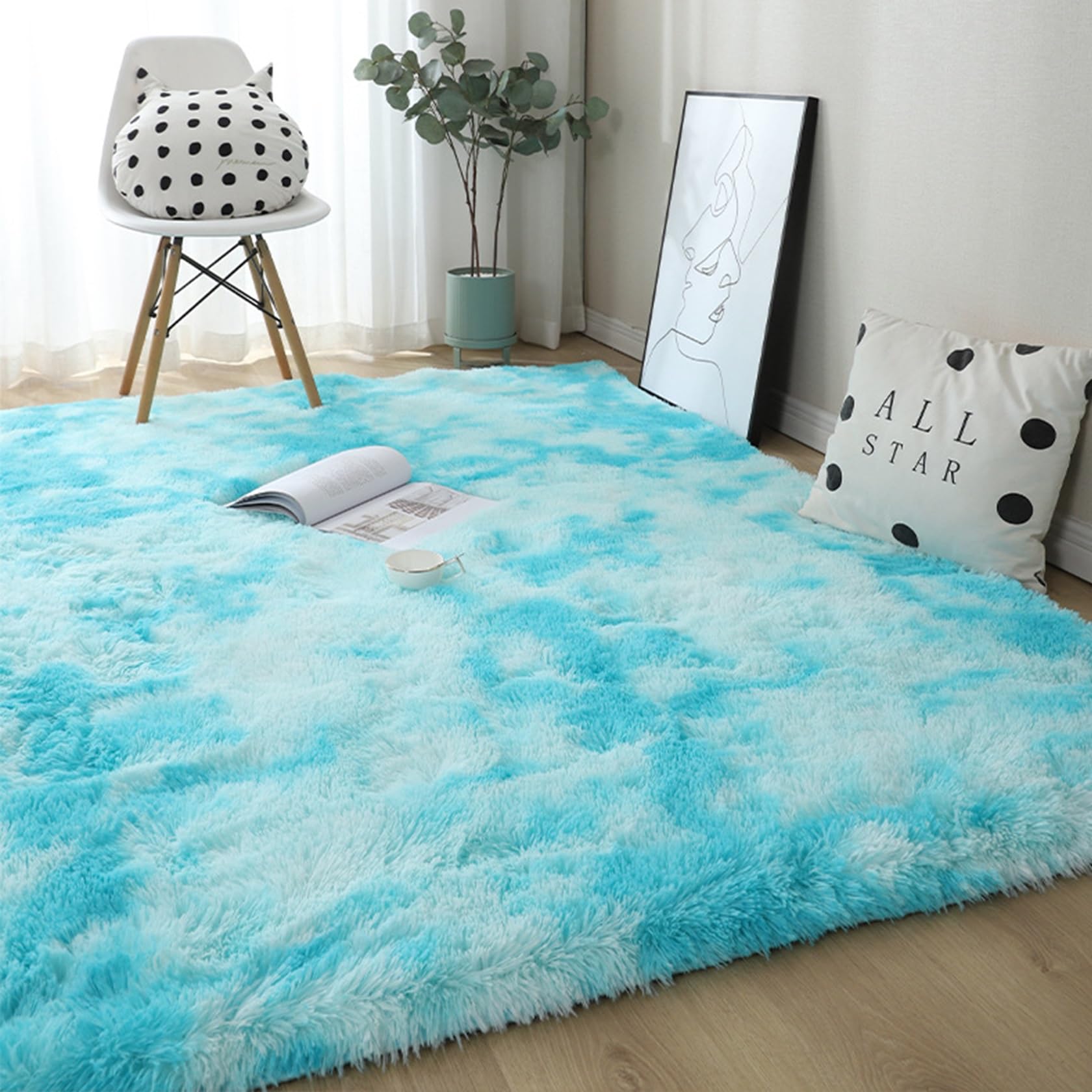 Tapis intérieur moelleux épais bleu ciel fini les sols froids