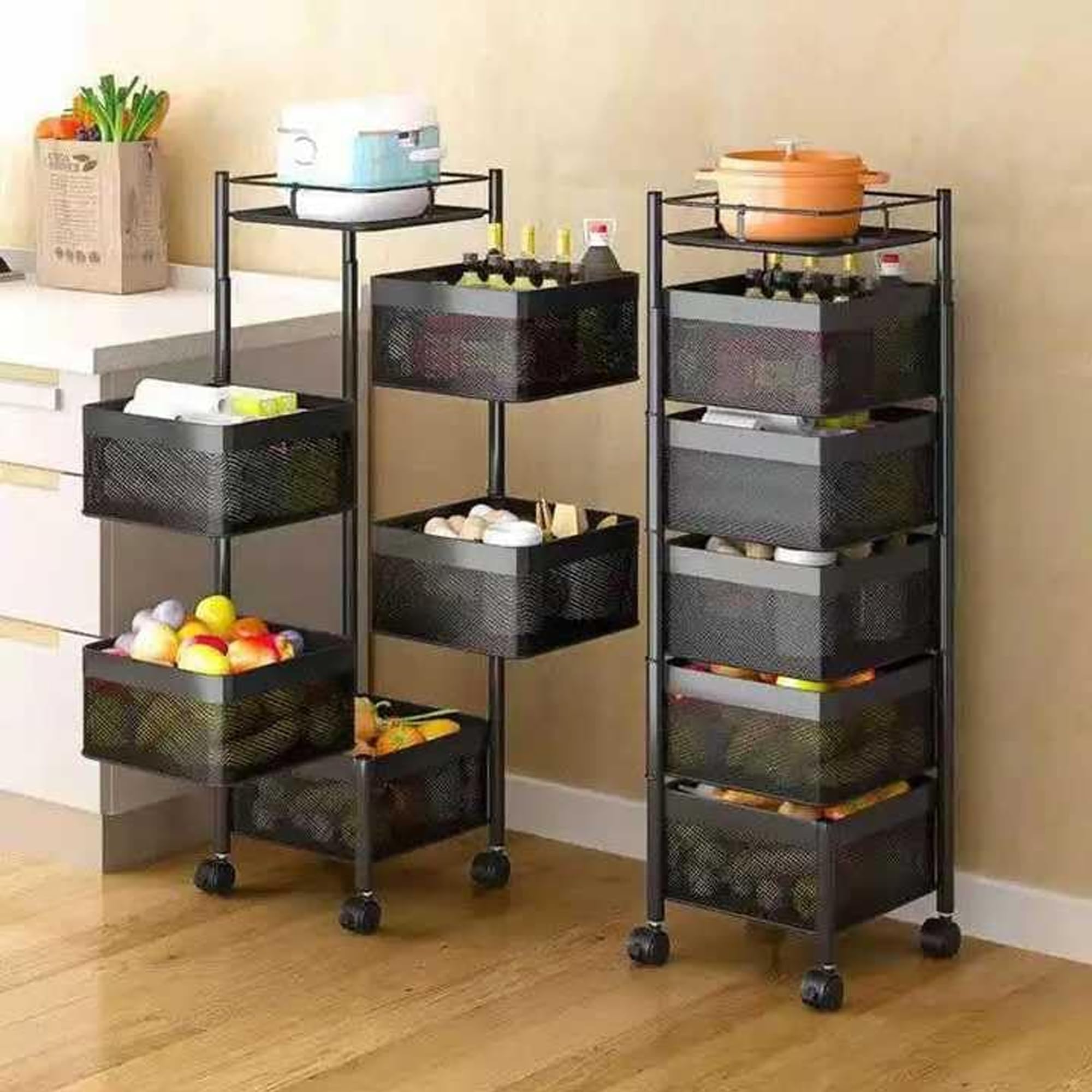 Suzec Multi-Purpose Trolley Storage Organizer and Kitchen Accessories Items for Kitchen Storage Rack Square Design Fruits & Vegetable Onion Cutlery (Matt Black, 5 Layer Drawer) Metal (B0CYHC7YZ1) Amazon Price History, Amazon Price Tracker