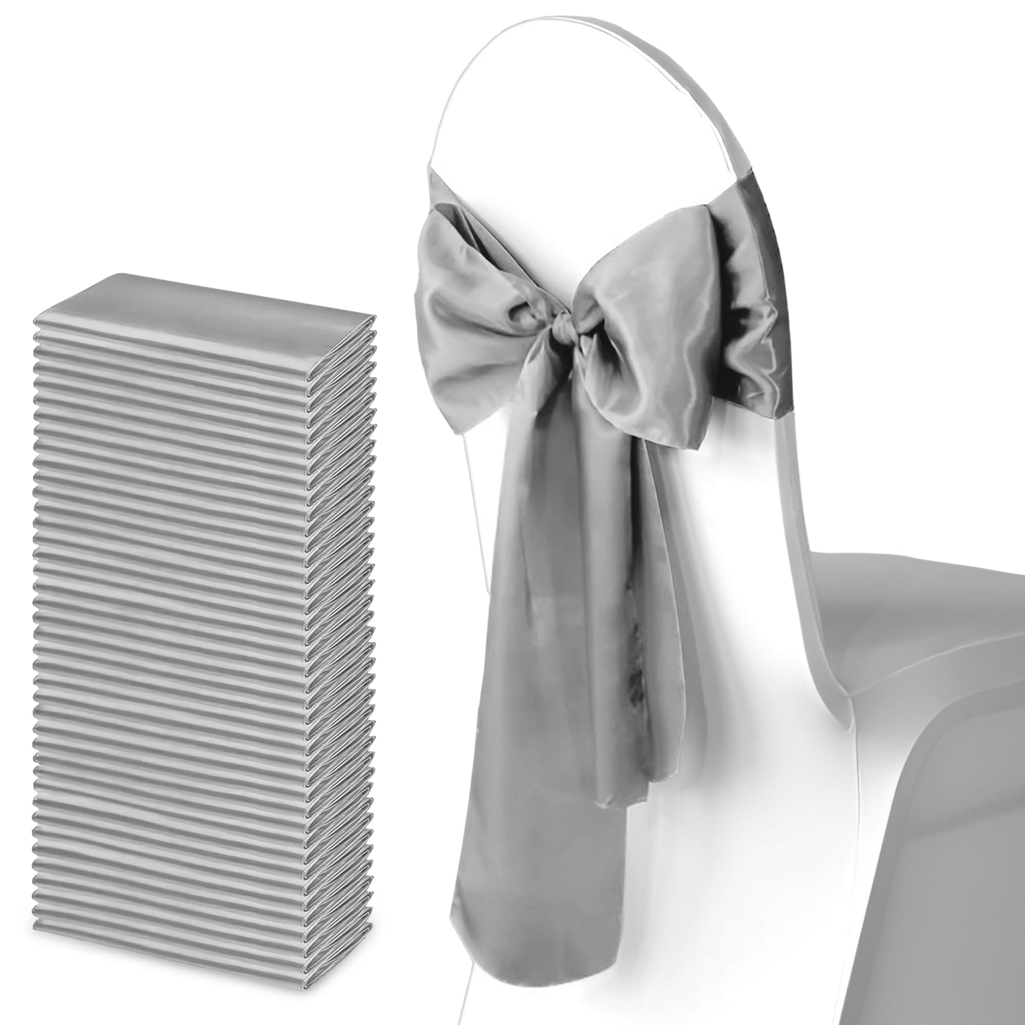 Trimming Shop 7" x 108" Silver Satin Chair Saheses, 50 pcs — image 1