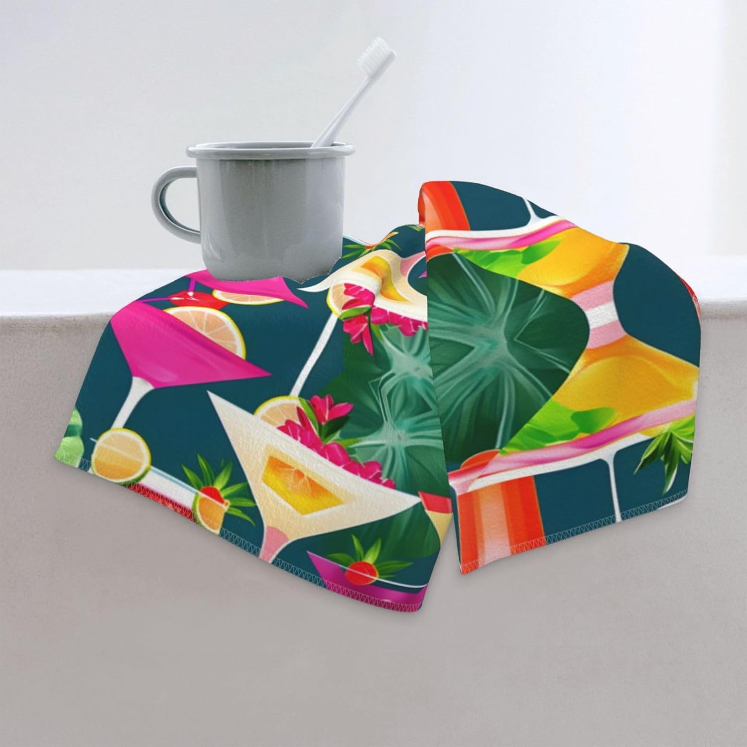 Tropical Cocktail Print Hand Towels for Kitchen, Decorative Bathroom Towels Decor Farmhouse Cute for Men Women Gifts