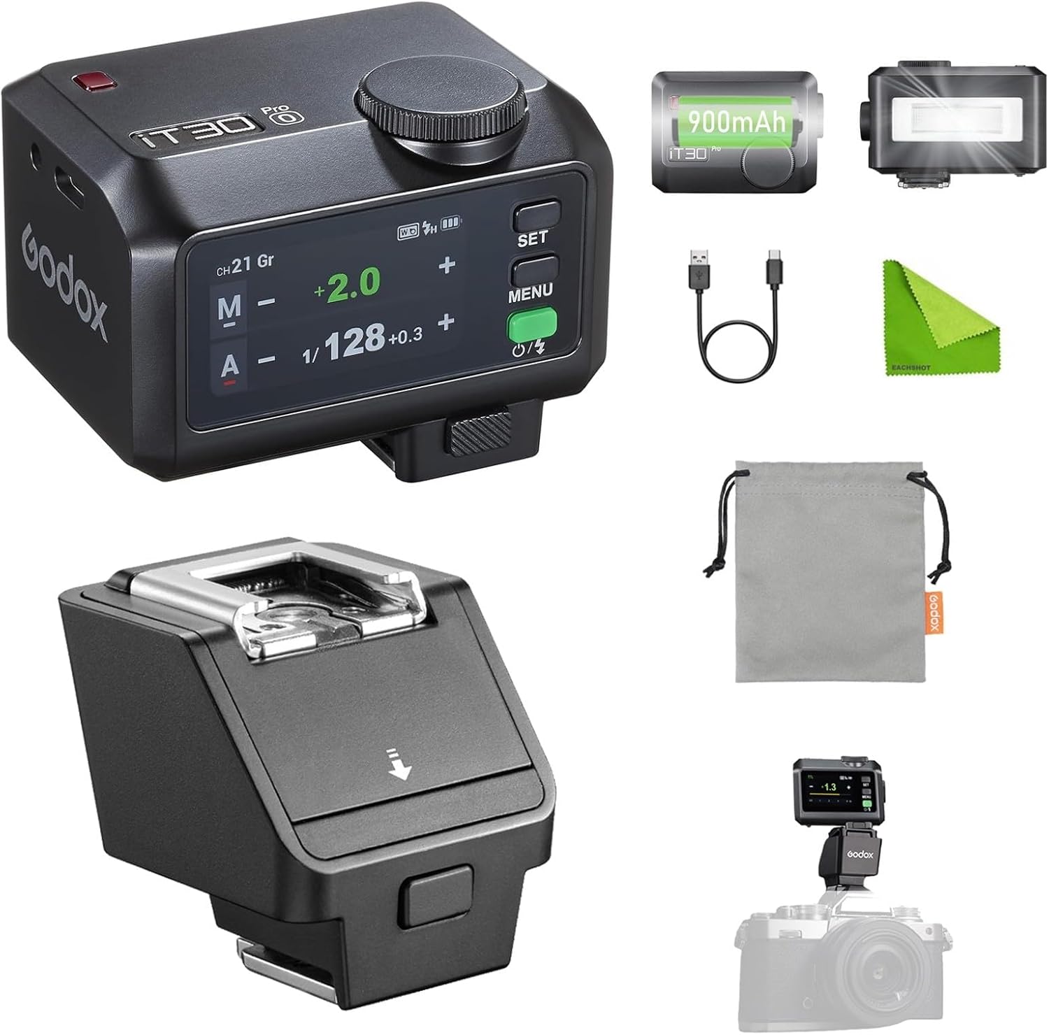 Godox iT30Pro O TTL Flash & TR TTL O Hot Shoe Riser Kits, Auto Flash& HSS, Color Touch Screen, 30mm Raise, 0-90°, 560 Flashes, 2.4G Wireless X System, for OLM (Black)