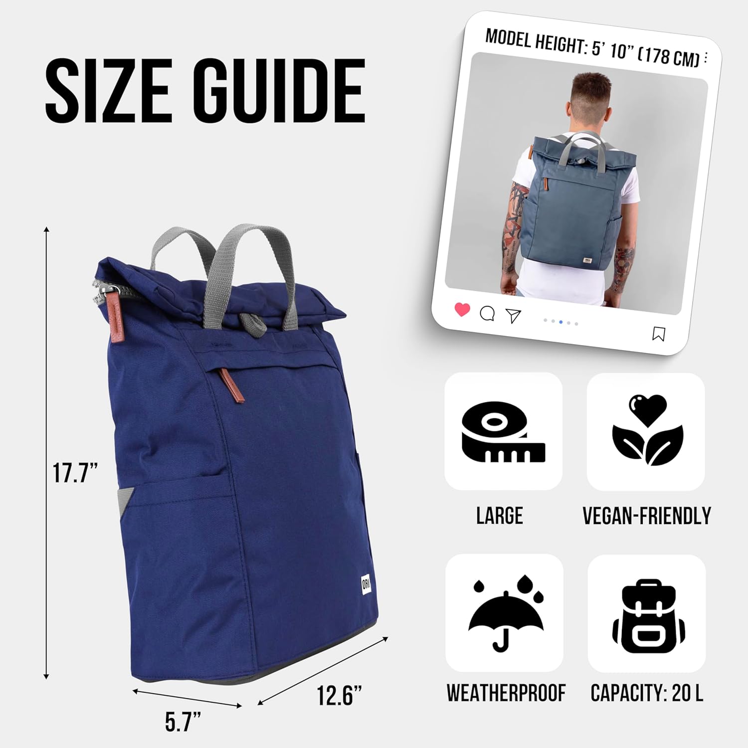 ORI LONDON Travel Backpack - Large Water-Resistant Nylon Rolltop Laptop Backpack for Men & Women - The Finchley - Teal - Image 2