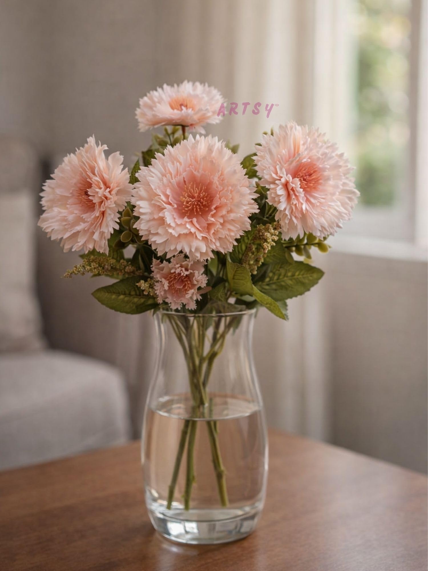 ARTSY® Artificial Gerbera Flower Bunch for Home Décor | Pack of 1 | Silk Faux Gerbera Daisy for Vase, Table, Wedding, Festival & Gift Decoration | No Maintenance Fake Flowers, Peach-image-1