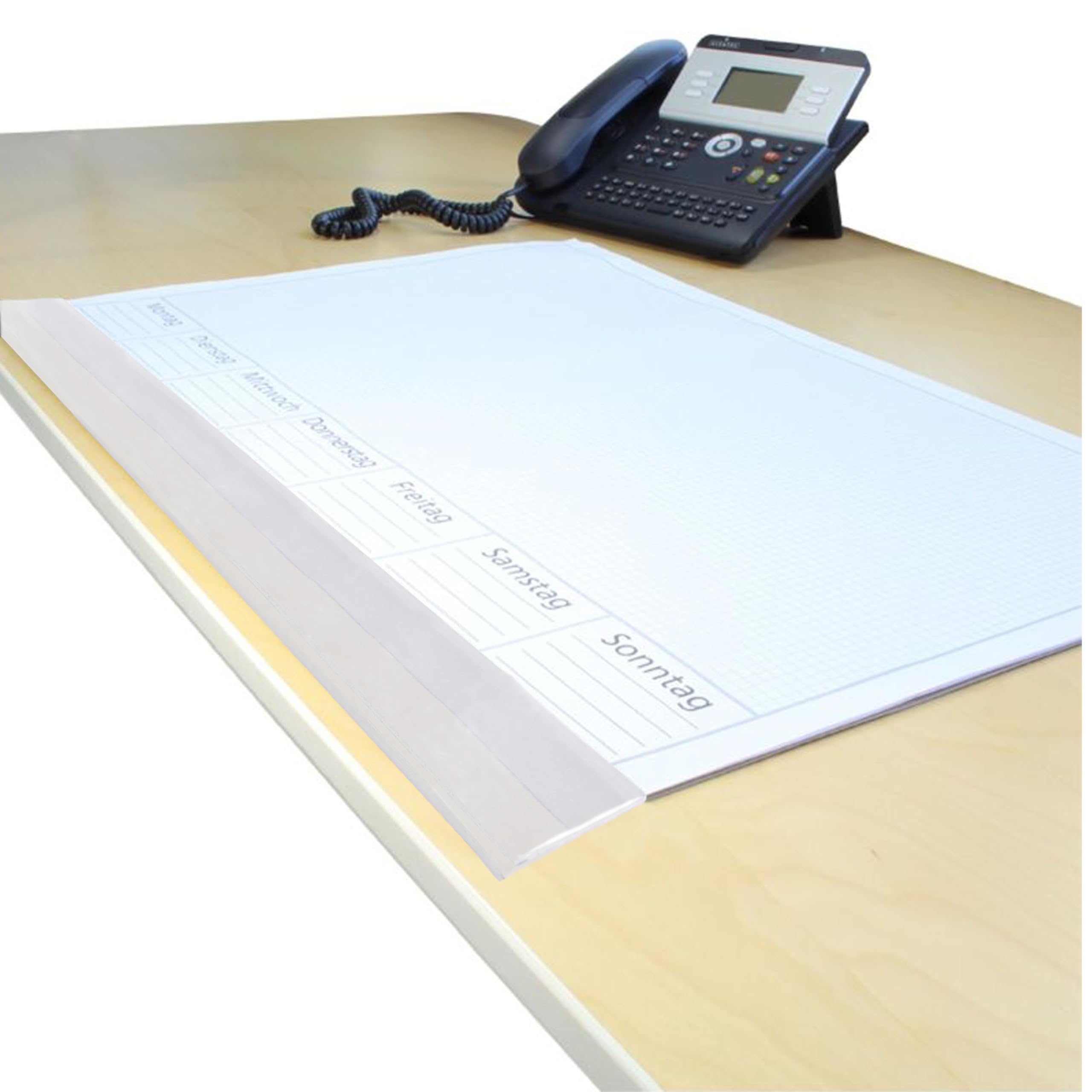 KLEBESHOP24 SCHUTZLEISTEN FÜR SCHREIBTISCHUNTERLAGEN | SELBSTKLEBEND | PAARWEISE AUF BOGEN | 10/100 Stück | Farbe wählbar | Kalenderabdeckleisten selbstklebend / 100 Stück TRANSPARENT