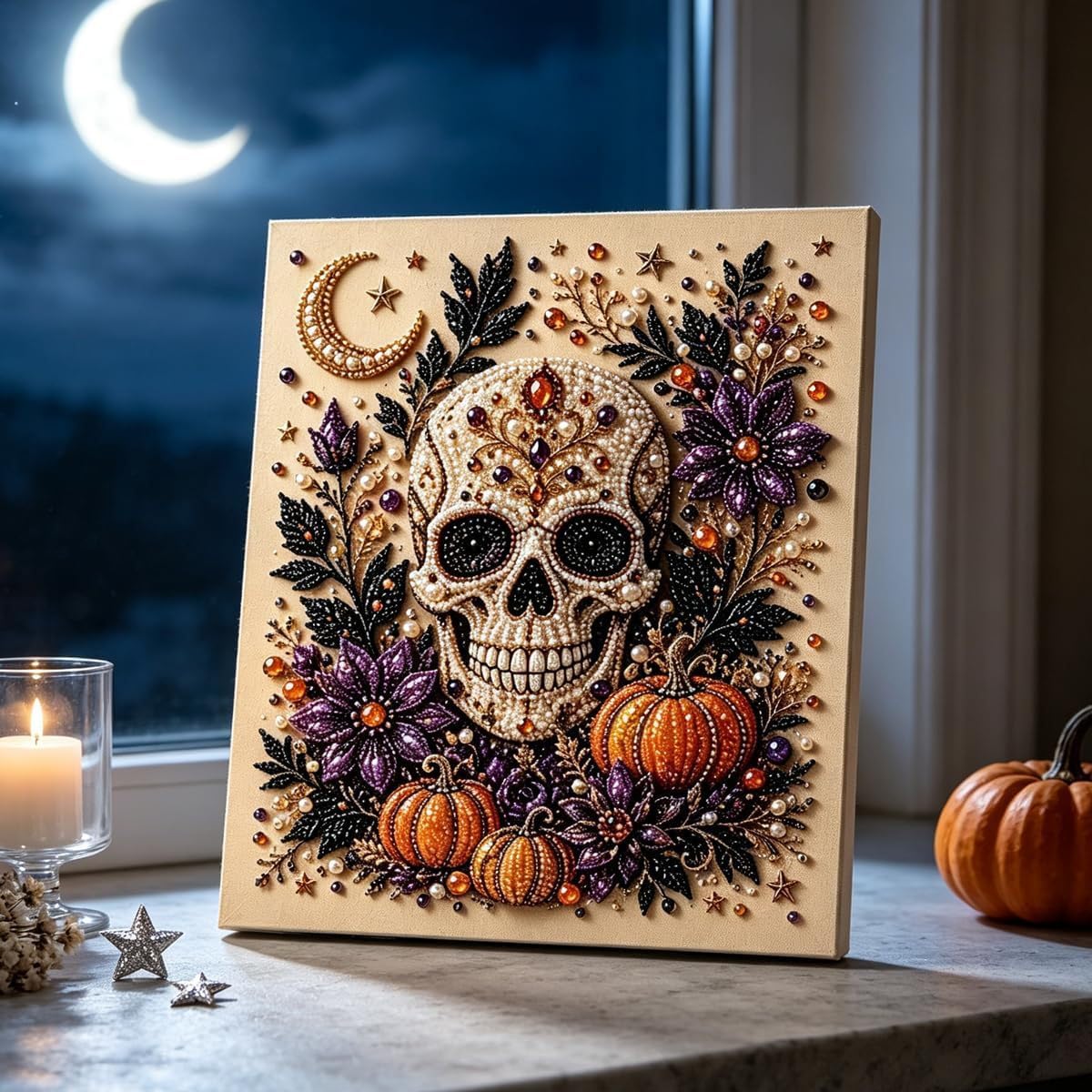 Halloween Ghost Pearl Art DIY Kit: Spooky Ghost Wall Decoration (Skull)