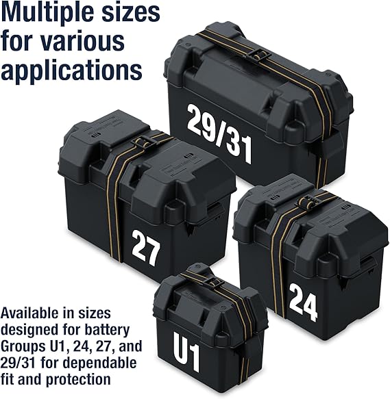 Attwood 9069-1 Standard Non-Vented Battery Box with Mounting Strap, Fits Group 24 Batteries, Black