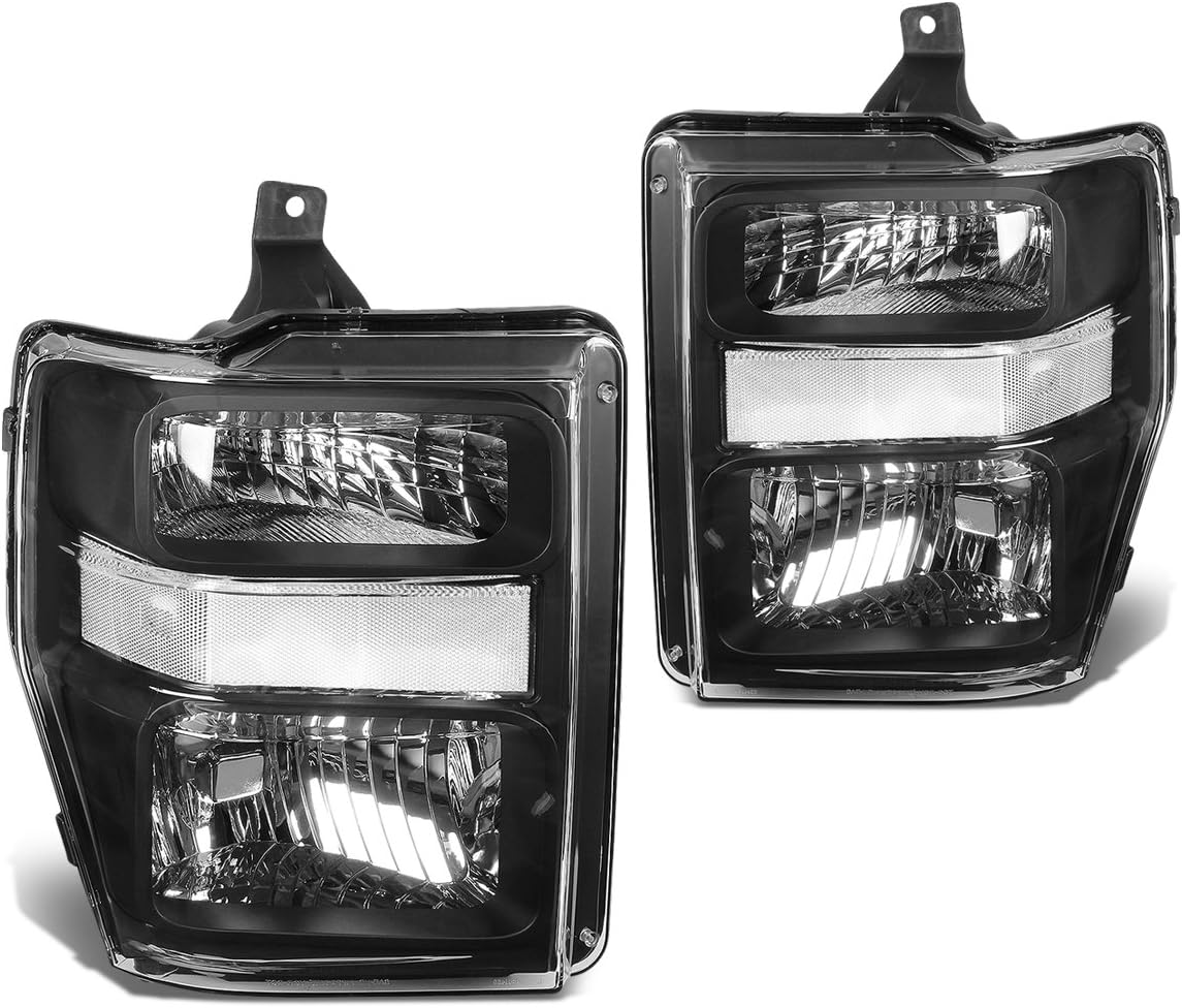 DNA MOTORING HL-OH-FSUPER08-CH-AM Chrome Amber Headlights Replacement Compatible with 08-10 F-250 / F-350 / F-450 / F-550 Super Duty