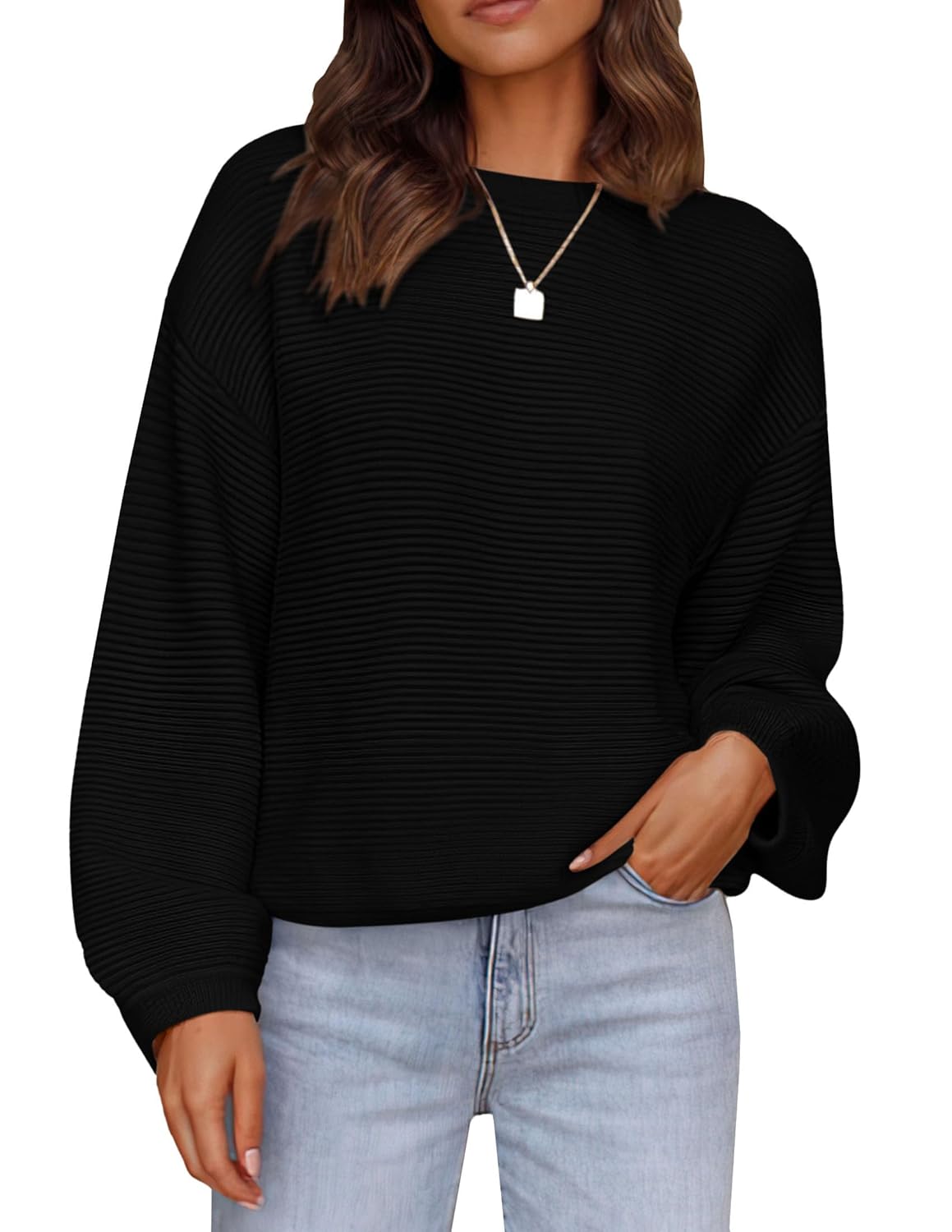 PRETTYGARDEN Womens Fall Sweaters 2025 Casual Loose Crewneck Ribbed Long Sleeve Top Knit Pullover Sweater