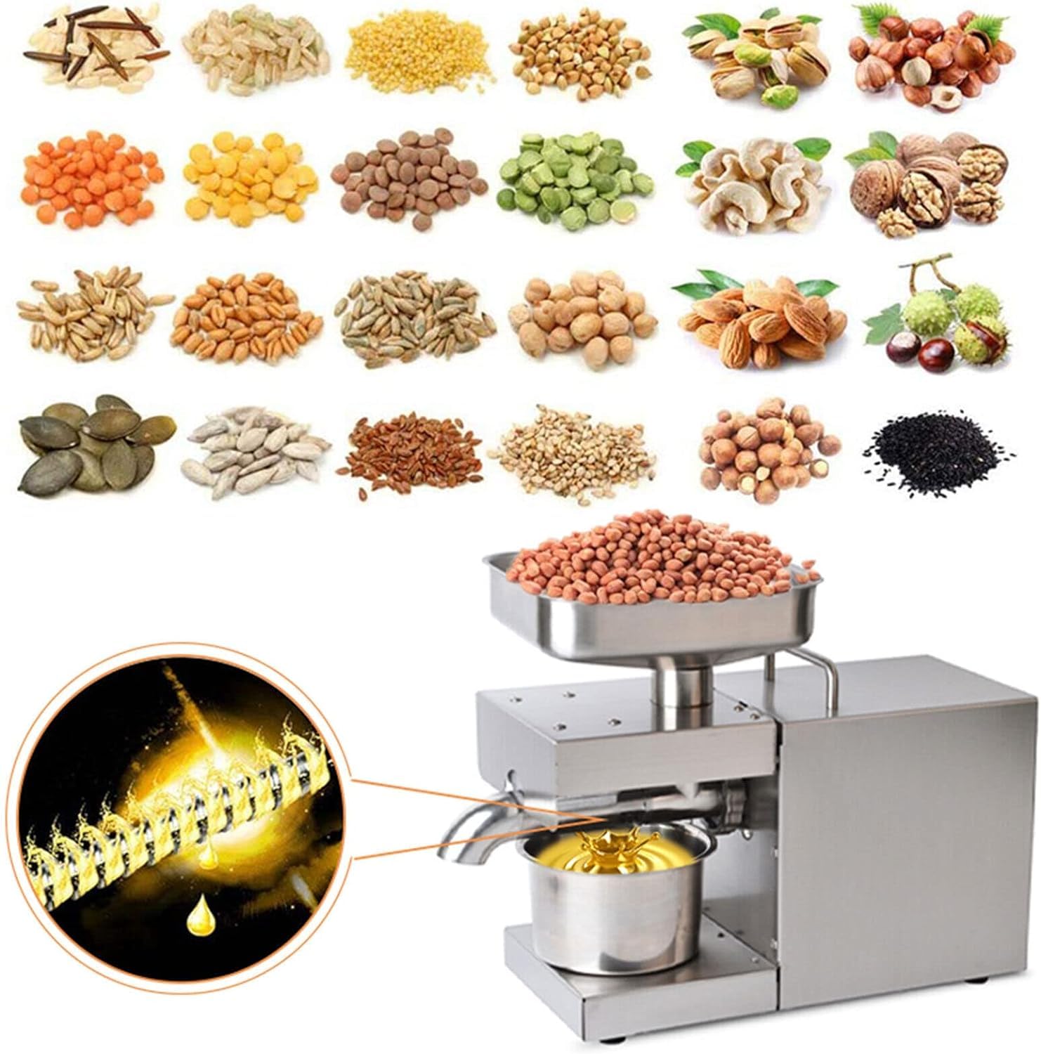 600 W Automatico Olio Pressa Macchina/Olio Expeller Machine/Acciaio Inox Olio vegetale Presser Olio Presser Temperatura di pressatura regolabile a 50-250 gradi 220V