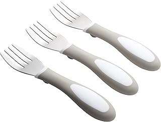 ECR4Kids My First Meal Pal Stainless Steel Forks, Toddler Silverware, White, Light Grey, 3-Pack