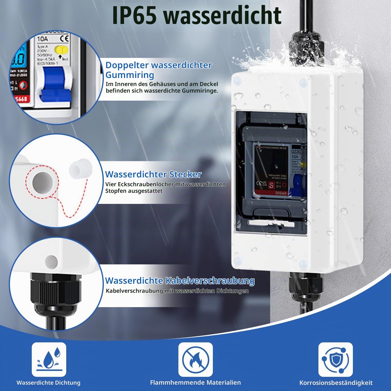 Mobiler Digitaler Stromzähler für Steckdose 80A 230V – IP65 Wasserdich Stromverbrauchsmesser, Tragbar Outdoor stromzähler mit Reset für Wohnmobile und Haushaltsanwendungen