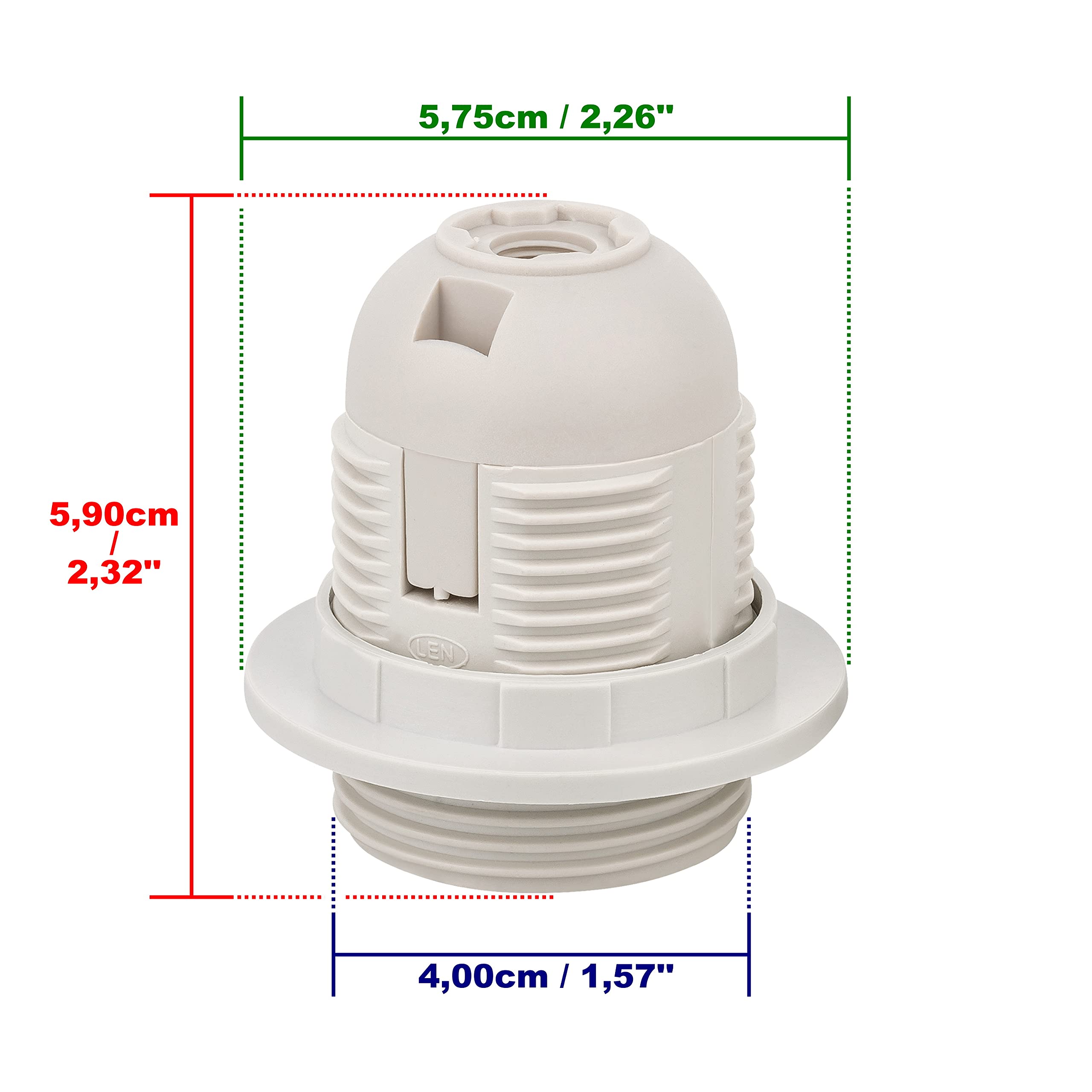 ISOLATECH 20x Casquillo E27 de Plástico con 2 Anillos para Pantalla | Máx. 250V/4A, Para bombillas LED y de bajo consumo, Soporte para techo, baño, cocina y nevera