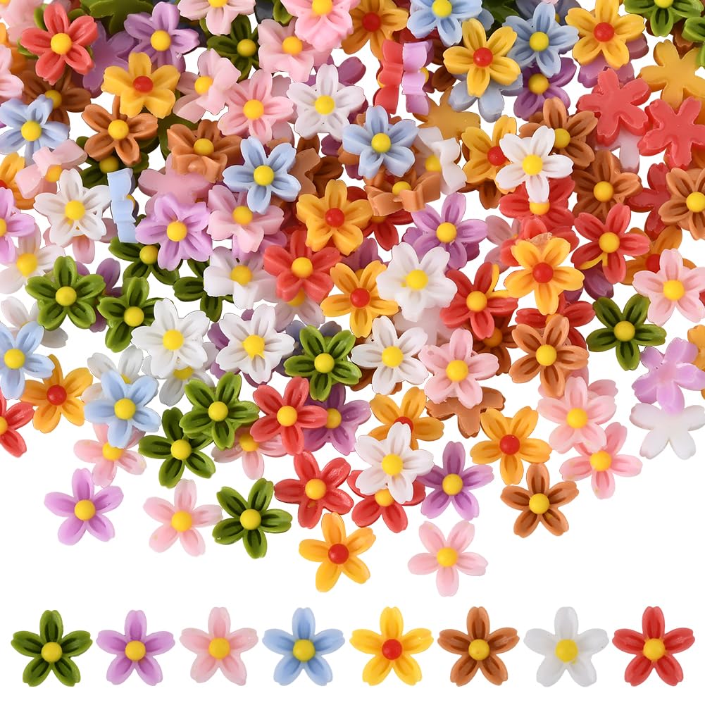 SUNNYCLUE 1 Box 240Pcs 8 Colors Small Resin Flower Charms Flatback Cabochons 3D Colorful sakuras Flatback Embellishments for Jewellery Nail Hair Clips Phone Cases DIY Crafts Scrapbooking Party Decor