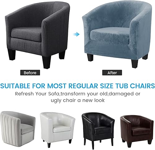 Miniatura 7 de ele ELEOPTION Funda de terciopelo para silla de club, 2 piezas, antideslizante, protector de muebles con parte inferior elástica, funda de sofá