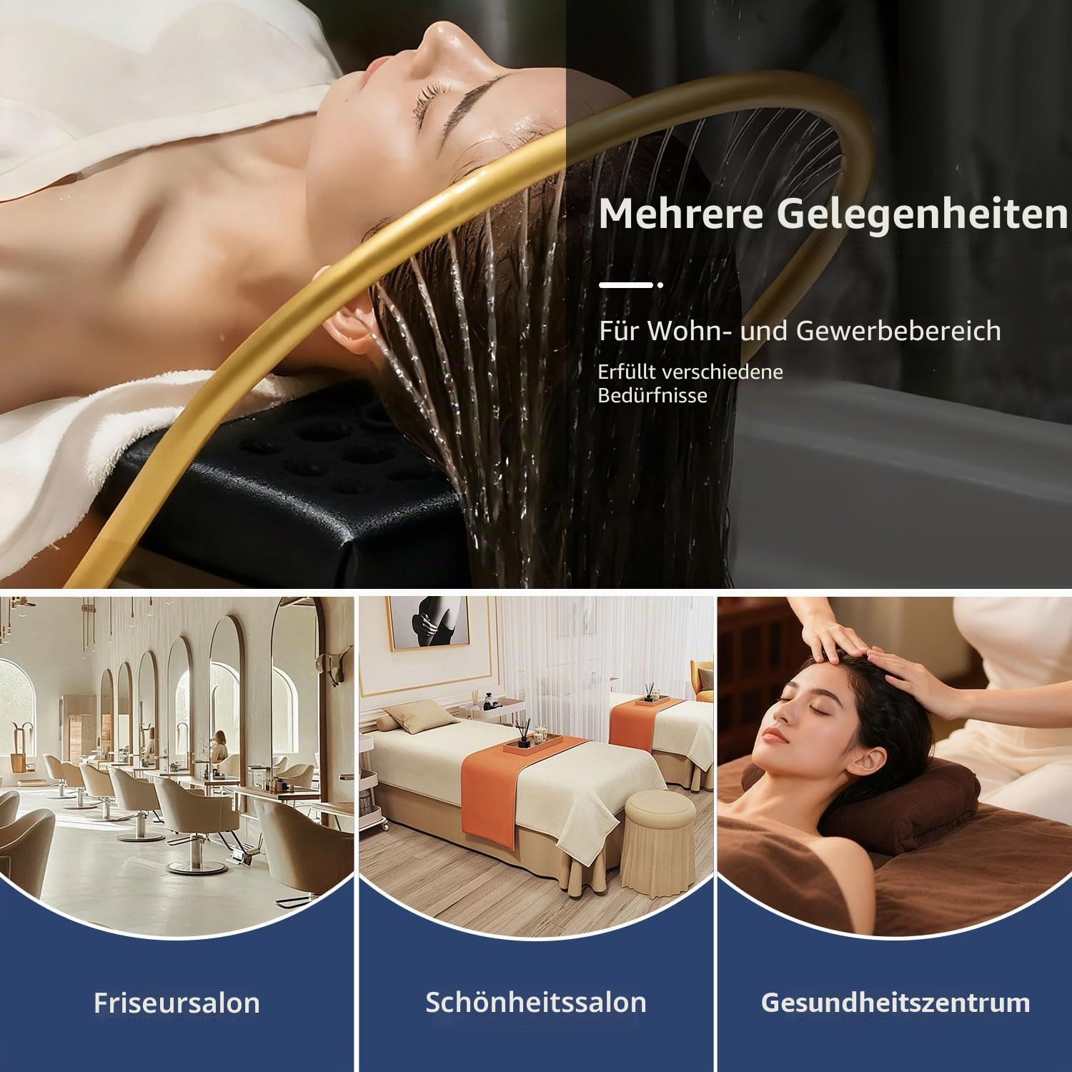 Head Spa Equipment Mobile Shampoo-Waschstation mit 60 L Wassertank, 4 Universalrollen, Massageliege, Dampfaufsatz Optiona (Black+Fumigator)