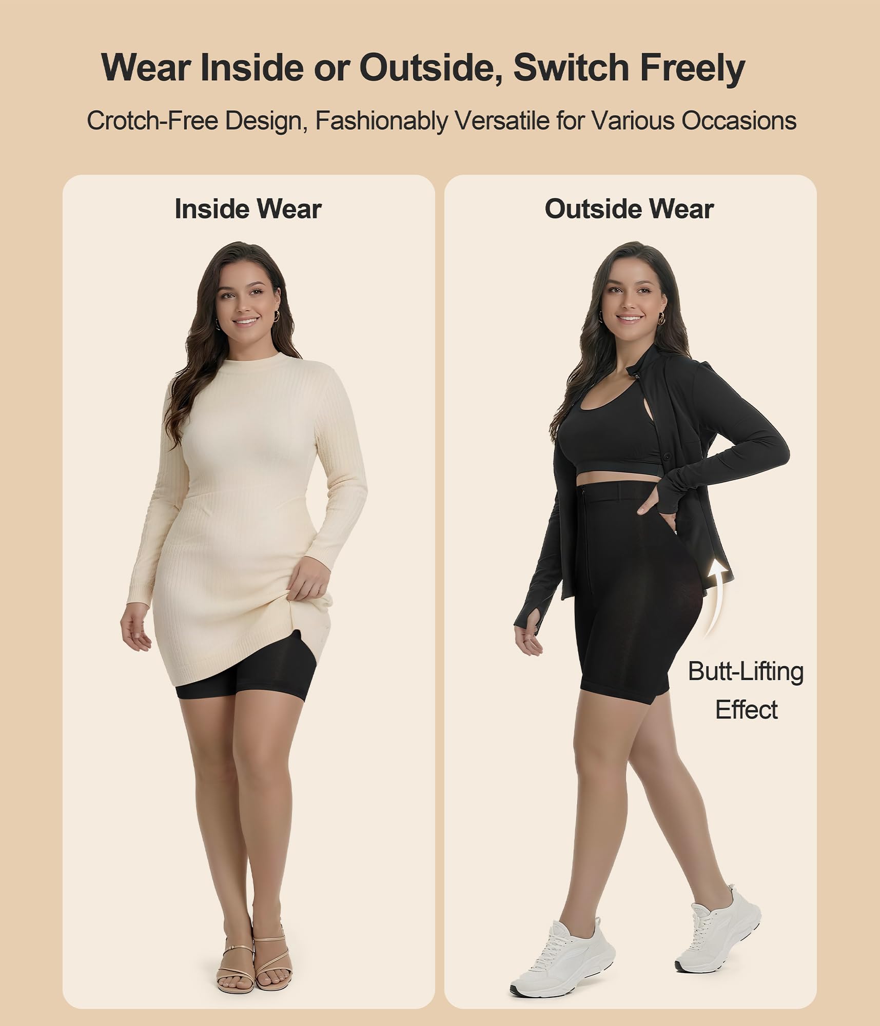 SHAPERX Faja Moldeadora Mujer Alta Compresión con Cremallera y Ganchos, Shorts Moldeadores Cintura Alta Antideslizantes, Pantalón Reductor Vientre Plano Invisible para Uso Diario y Vestidos