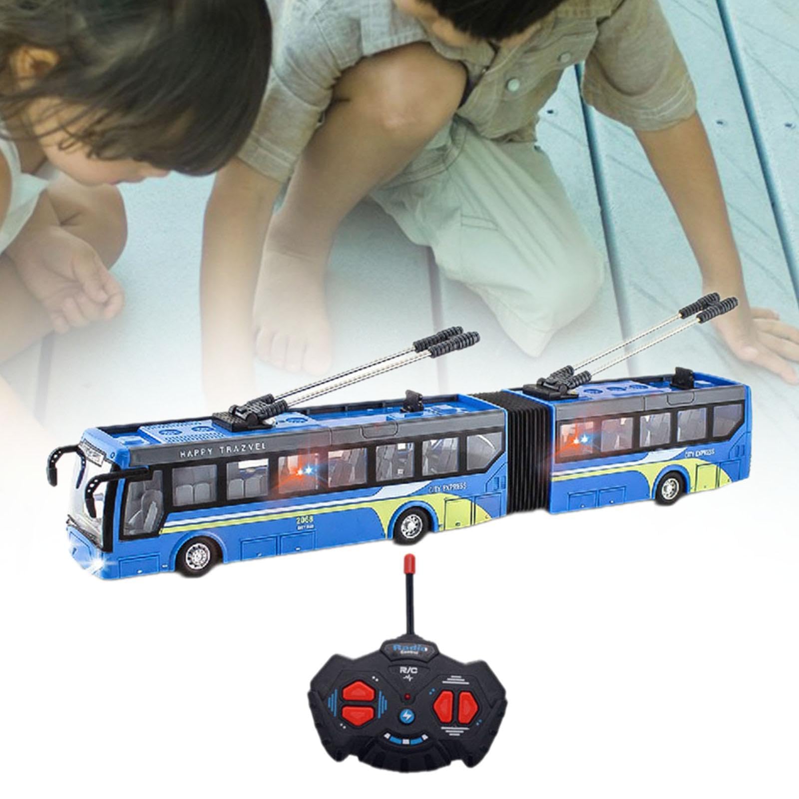 Coche Teledirigido Autobús Escolar Teledirigido Escala 1:32 Regalos de Cumpleaños Puertas Que Se Abren Autobús Teledirigido Modelo de Autobús Escolar, Azul Largo