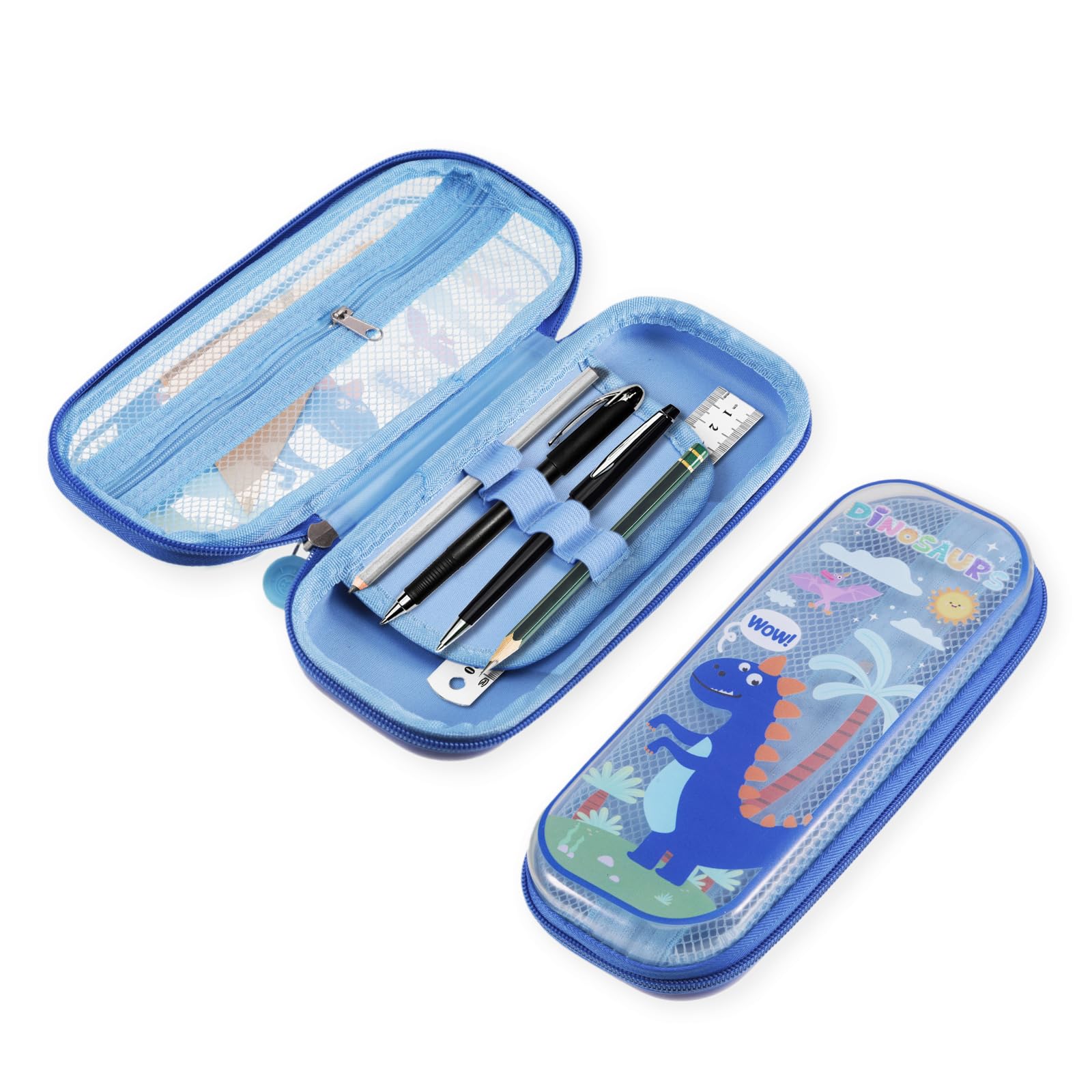 SIWOKJJO Federmäppchen für Mädchen und Jungen, wasserdichte Federtasche mit großem Fassungsvermögen und Cartoon-Motiv für die Grundschule (Saphir)