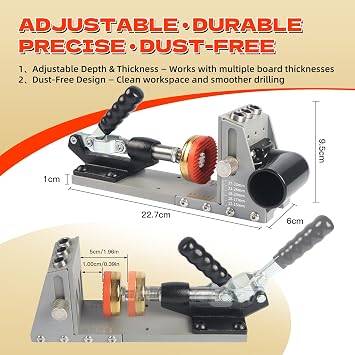 Pocket Hole Jig Kit with Vacuum Dust Collection, All-Metal Pocket Screw Jig with 3/8 Step Drill Bit, Depth Stop Collar, Adjustable Thickness for Woodworking Joinery, Cabinet Building