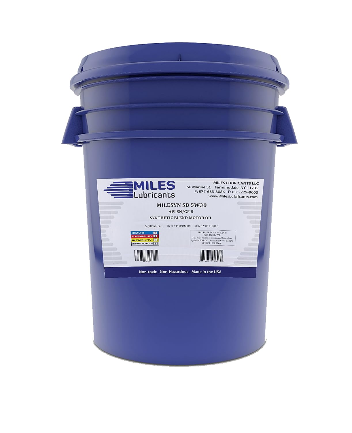 MILES LUBRICANTS SB 5W30 API GF-6/SN Synthetic Blend Motor Oil 5 Gallon Pail (M00100203)